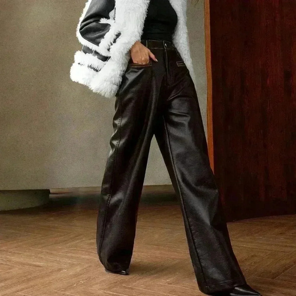 Pants - Black Elegant Women's Vintage Washed-Look Long Pants